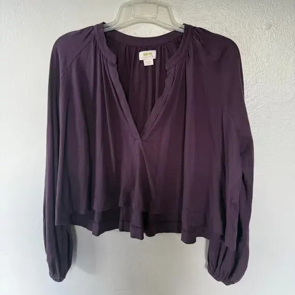 Anthropologie Maeve purple V-neck cropped oversized top Size M - Picture 2 of 10